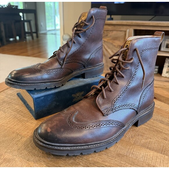 Frye Other - Frye James Lug Wingtip Boots Mens 11D Brown Pebbled Leather Lace Up